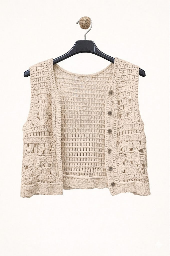 Gilet en crochet sans manches à boutons