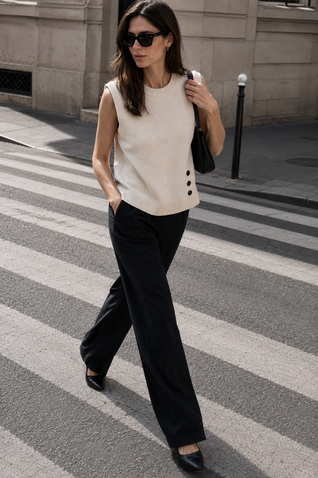TOP SANS MANCHES EN MAILLE À BOUTONS LATÉRAUX