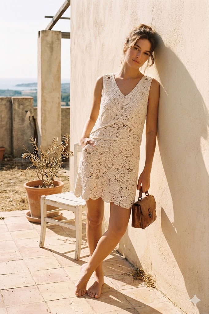 Robe courte ajourée en crochet
