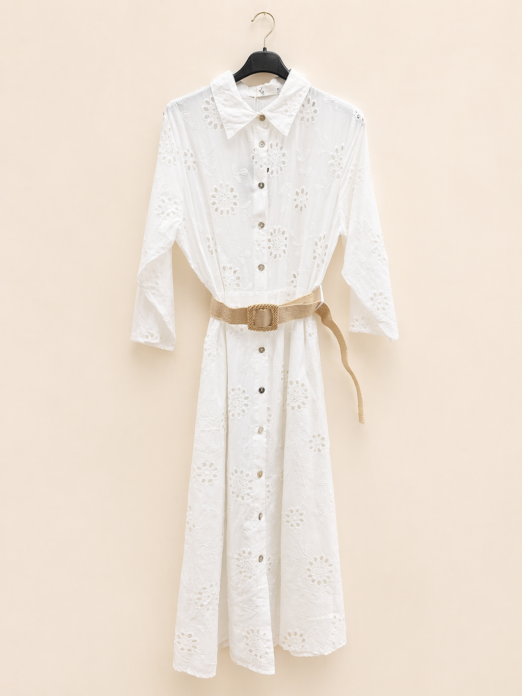 Robe chemise midi en broderie anglaise