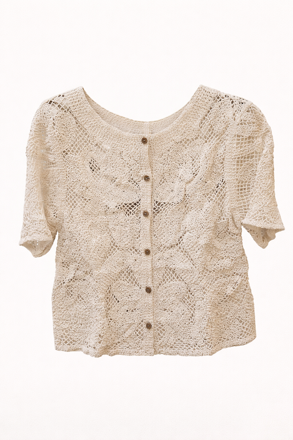 Top ajouré en crochet à manches courtes et boutons
