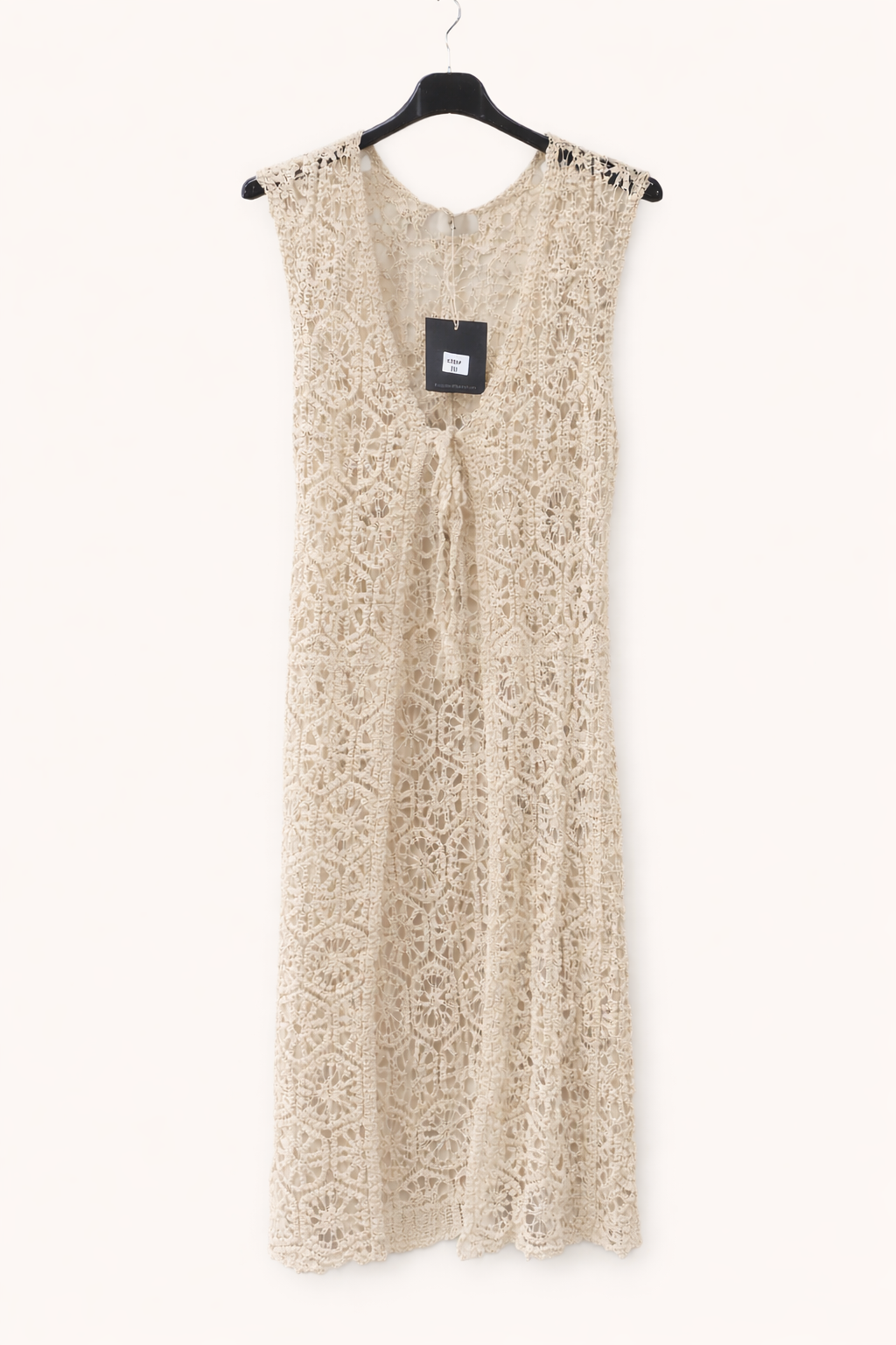 Gilet long ajouré en crochet sans manches à nouer