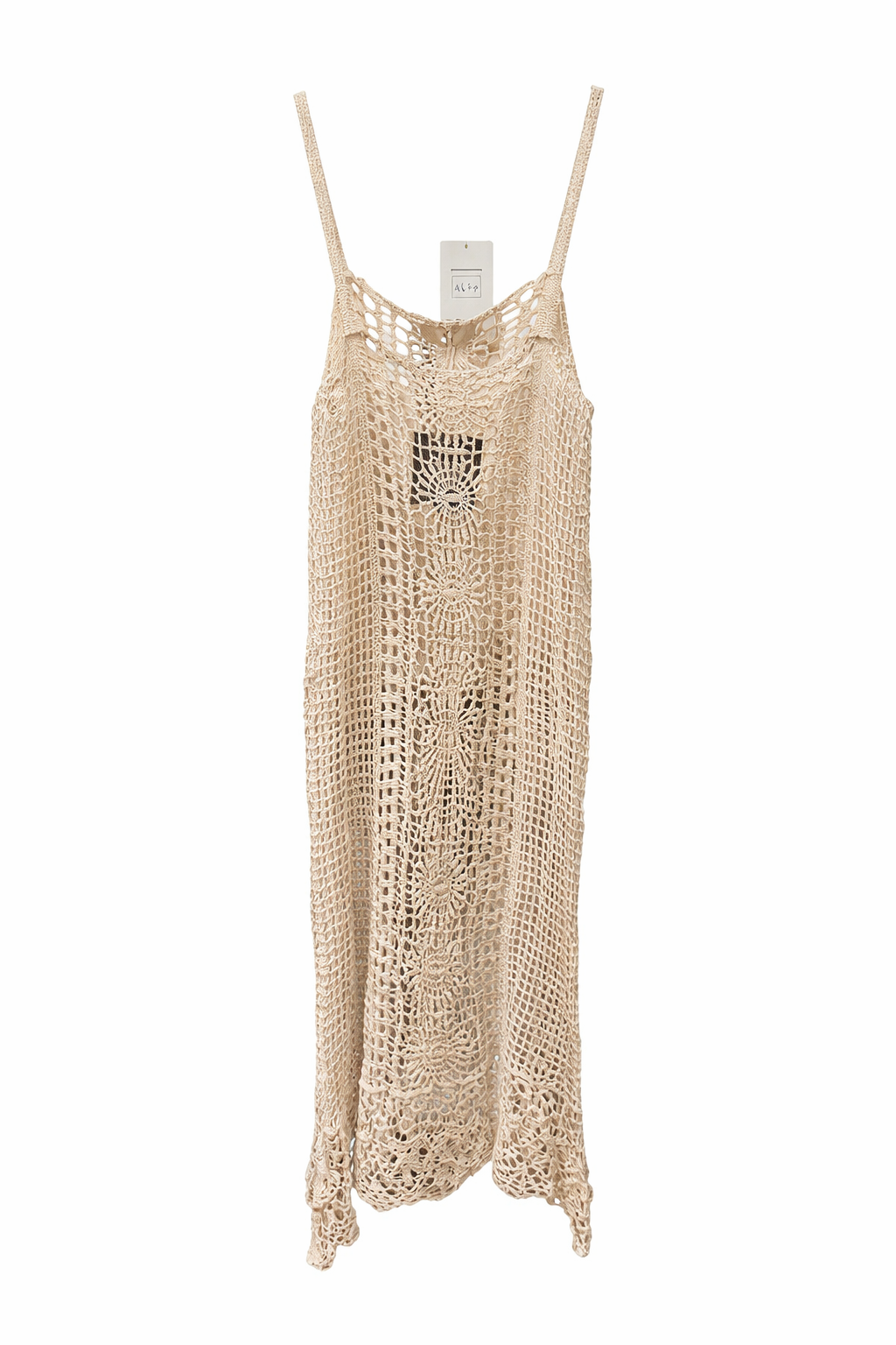 Robe longue ajourée en crochet à fines bretelles
