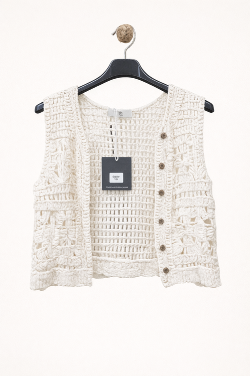 Gilet en crochet sans manches à boutons