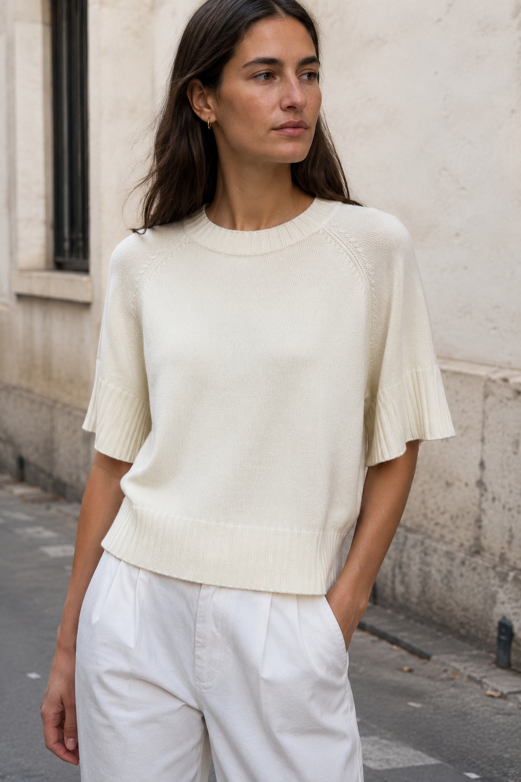 Pull Oversize En Maille À Manches Coutes - vue portée