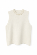 ÄRMELOSES STRICKTOP MIT PERLENBESETZTEM KRAGEN