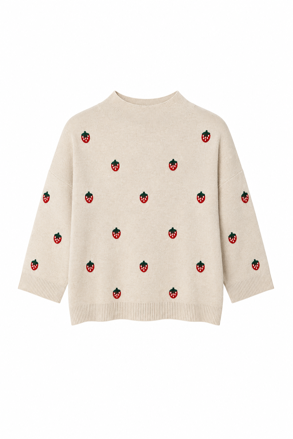 Pull En Maille À Fraises Brodées - vue de face