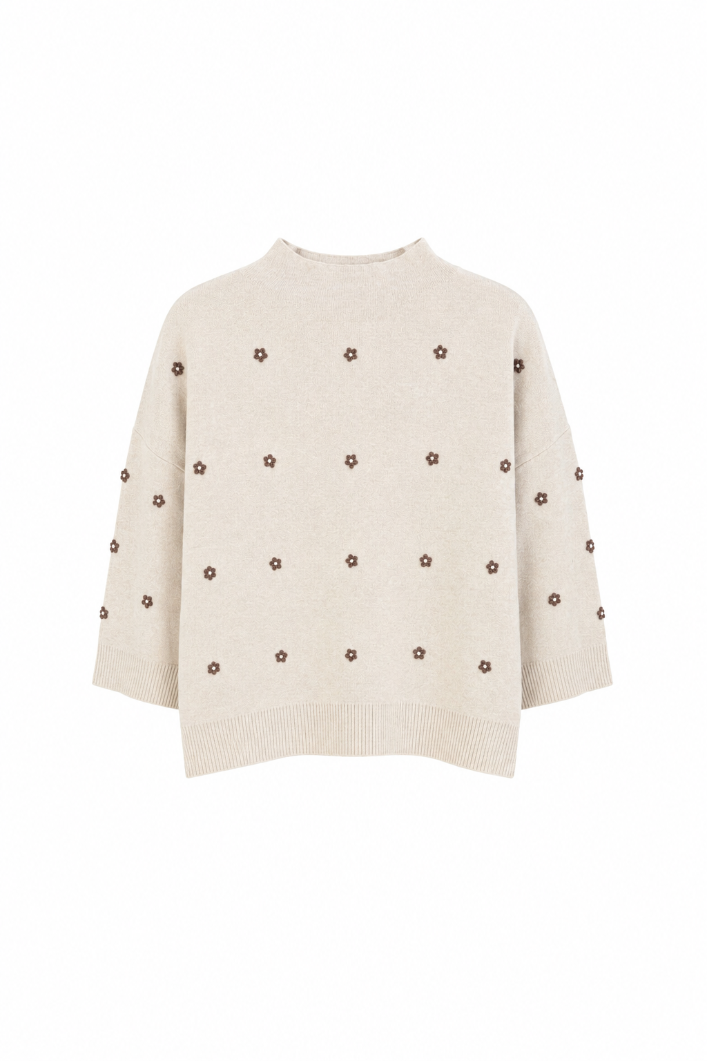 Pull En Maille À Fleurs Brodées - vue de face