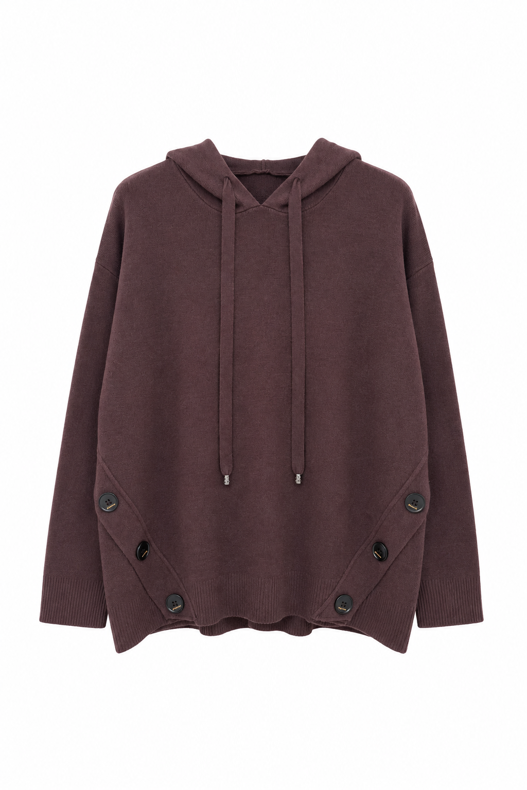 Pull Poncho À Capuche Et Boutons Latéraux - vue de face