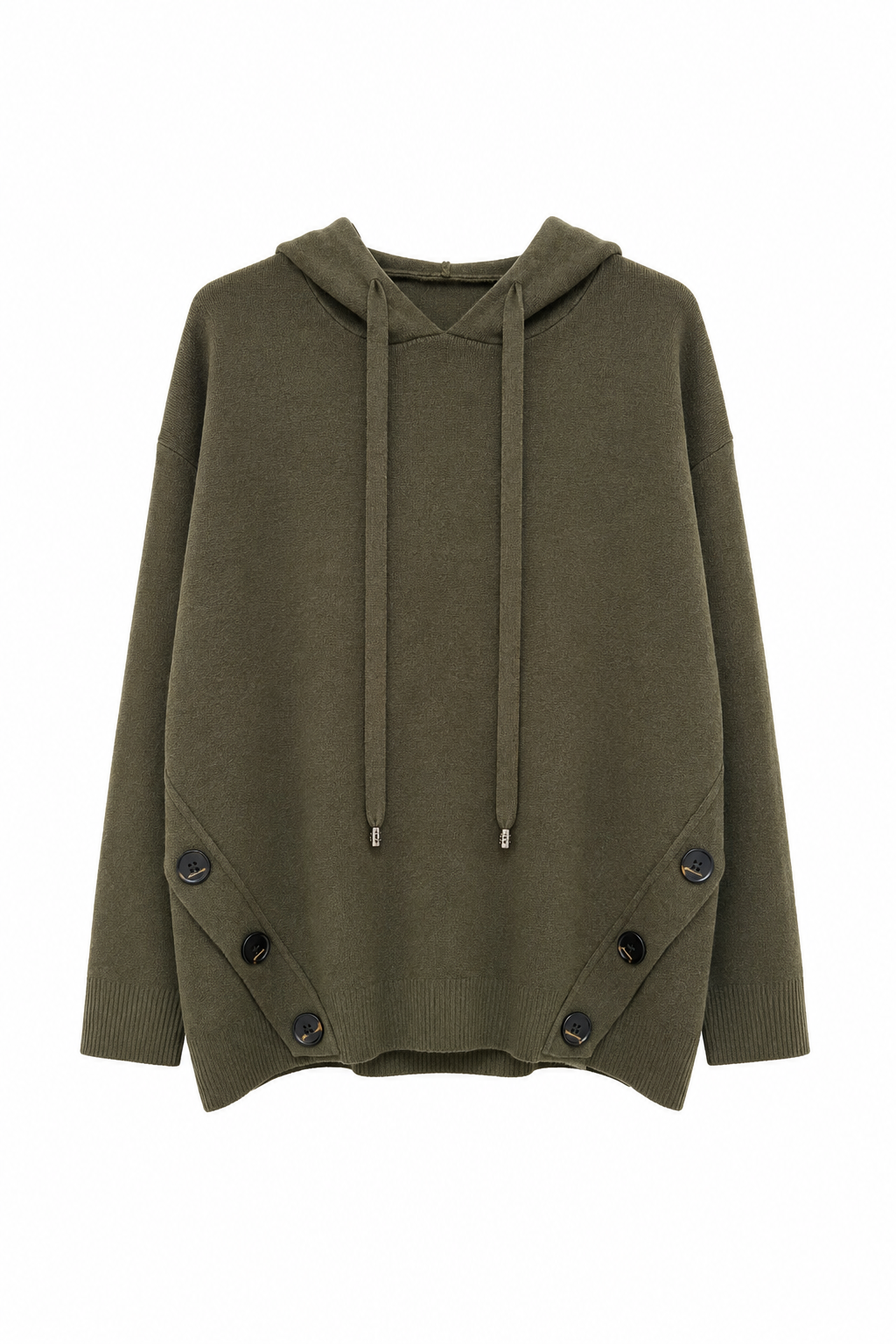 Pull Poncho À Capuche Et Boutons Latéraux - vue de face