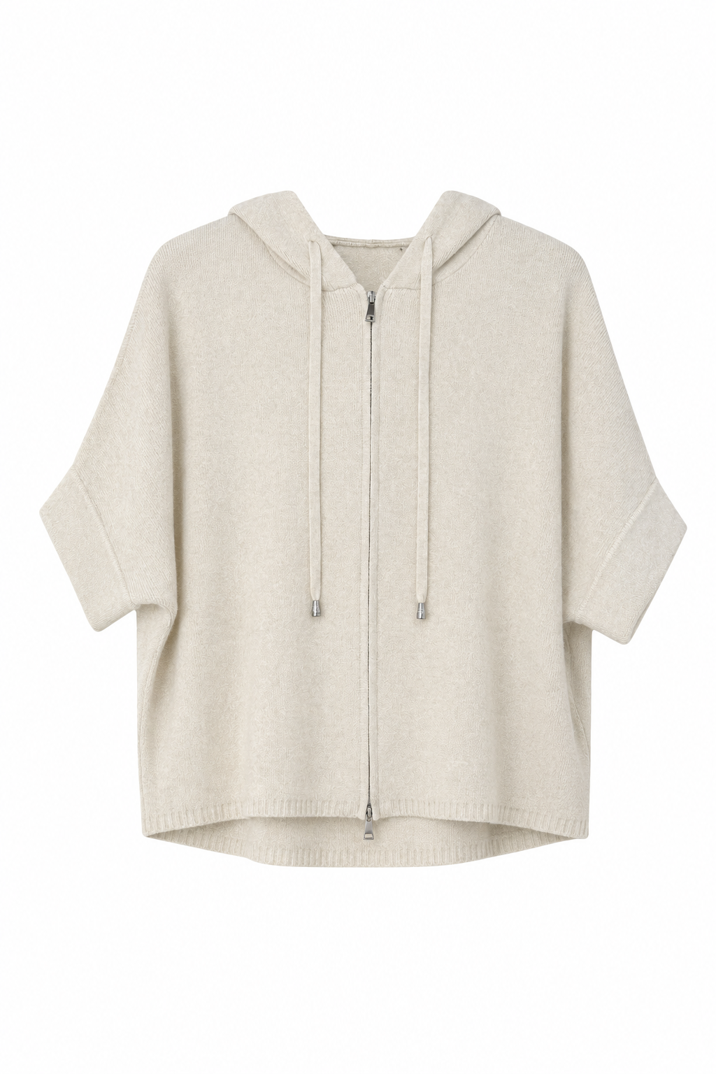 Gilet Poncho Zippé En Maille À Capuche - vue de face