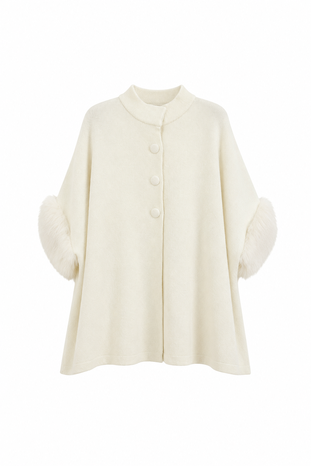 Cape Poncho En Maille À Manchettes Fausse Fourrure - vue de face