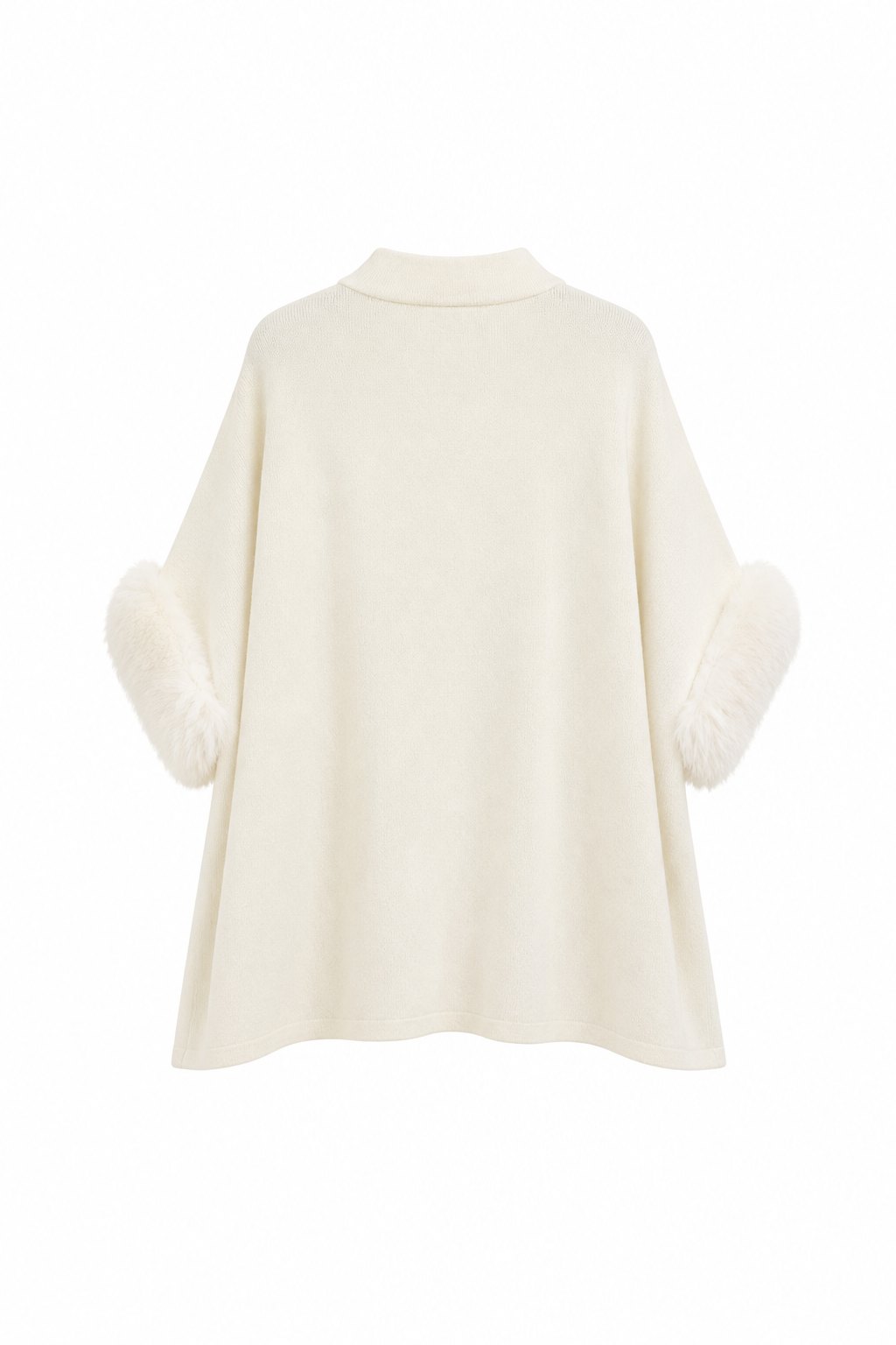 Cape Poncho En Maille À Manchettes Fausse Fourrure - vue de face