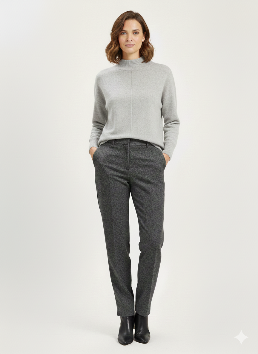 Pull en maille beige à col montant et couture centrale