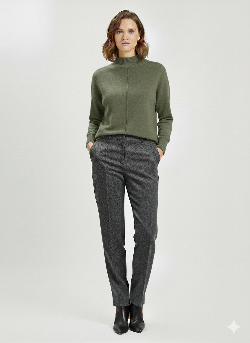 Pull en maille beige à col montant et couture centrale