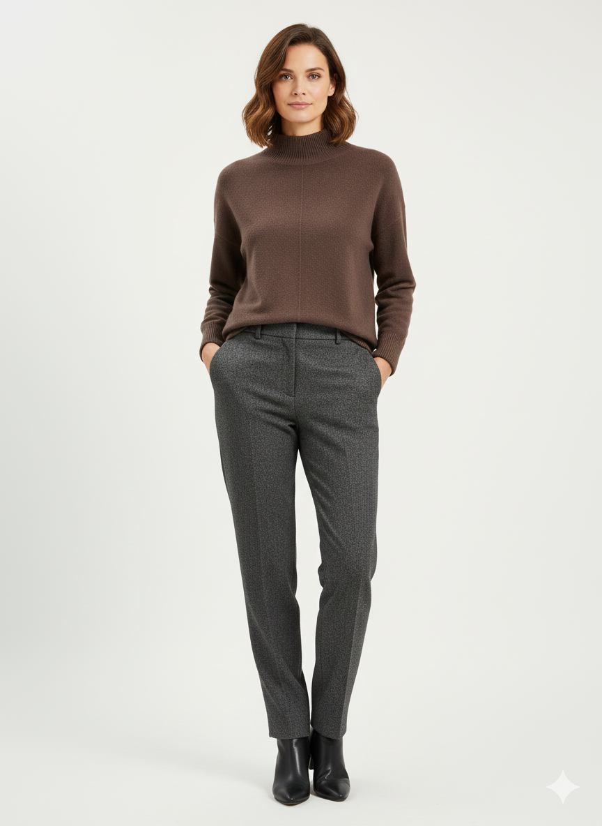 Pull en maille beige à col montant et couture centrale