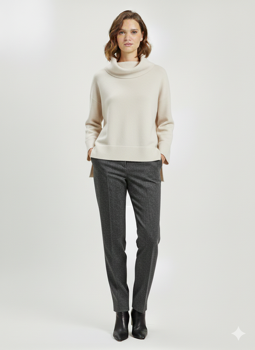 Pull oversize à col cheminée et bas asymétrique