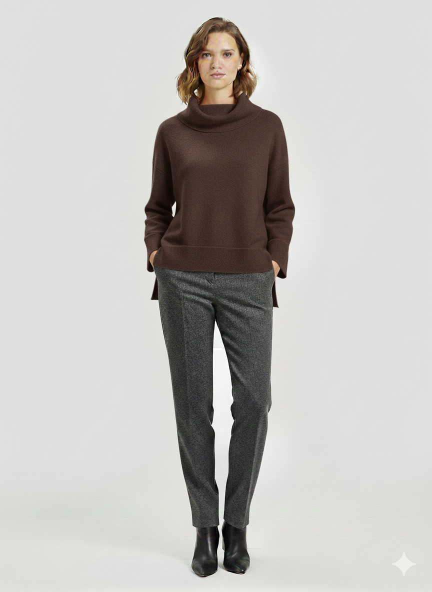 Pull oversize à col cheminée et bas asymétrique