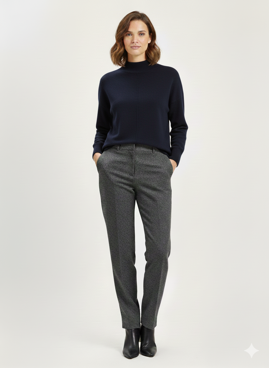 Pull en maille beige à col montant et couture centrale