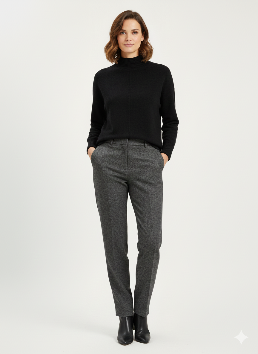 Pull en maille beige à col montant et couture centrale