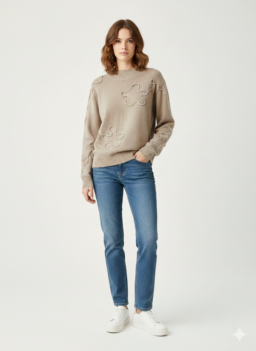 Pull en maille texturée à motifs abstraits