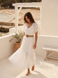 Robe longue ajourée à encolure ronde en broderie anglaise