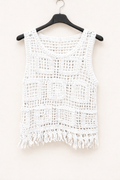 Top ajouré en crochet sans manches à franges