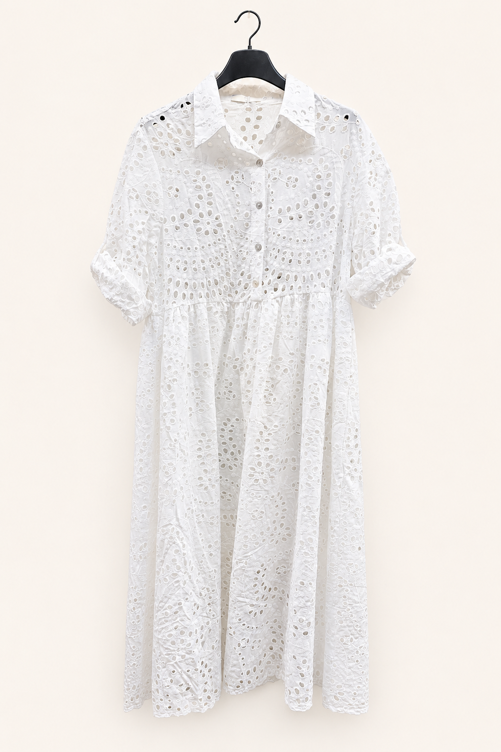 Robe chemise courte en broderie anglaise