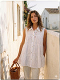 Blouse sans manches en broderie anglaise blanche