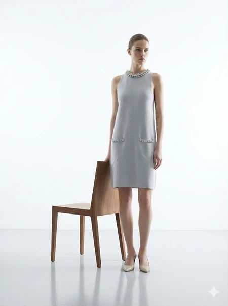 Justine&co Robe en maille sans manches avec détails bijoux